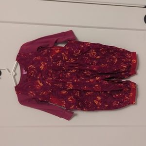 Young Colors matching onesie/overalls and long-sleeve shirt purp & orng Sz 6-12M